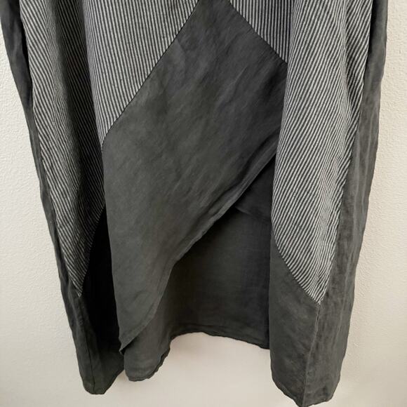 MEO MELI | Charcoal Gray Long Maxi Stripe Block Print 100% Linen Dress | Large - Picture 2 of 7